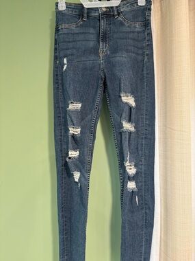 H&M Dark Blue Distressed Skinny Jeans